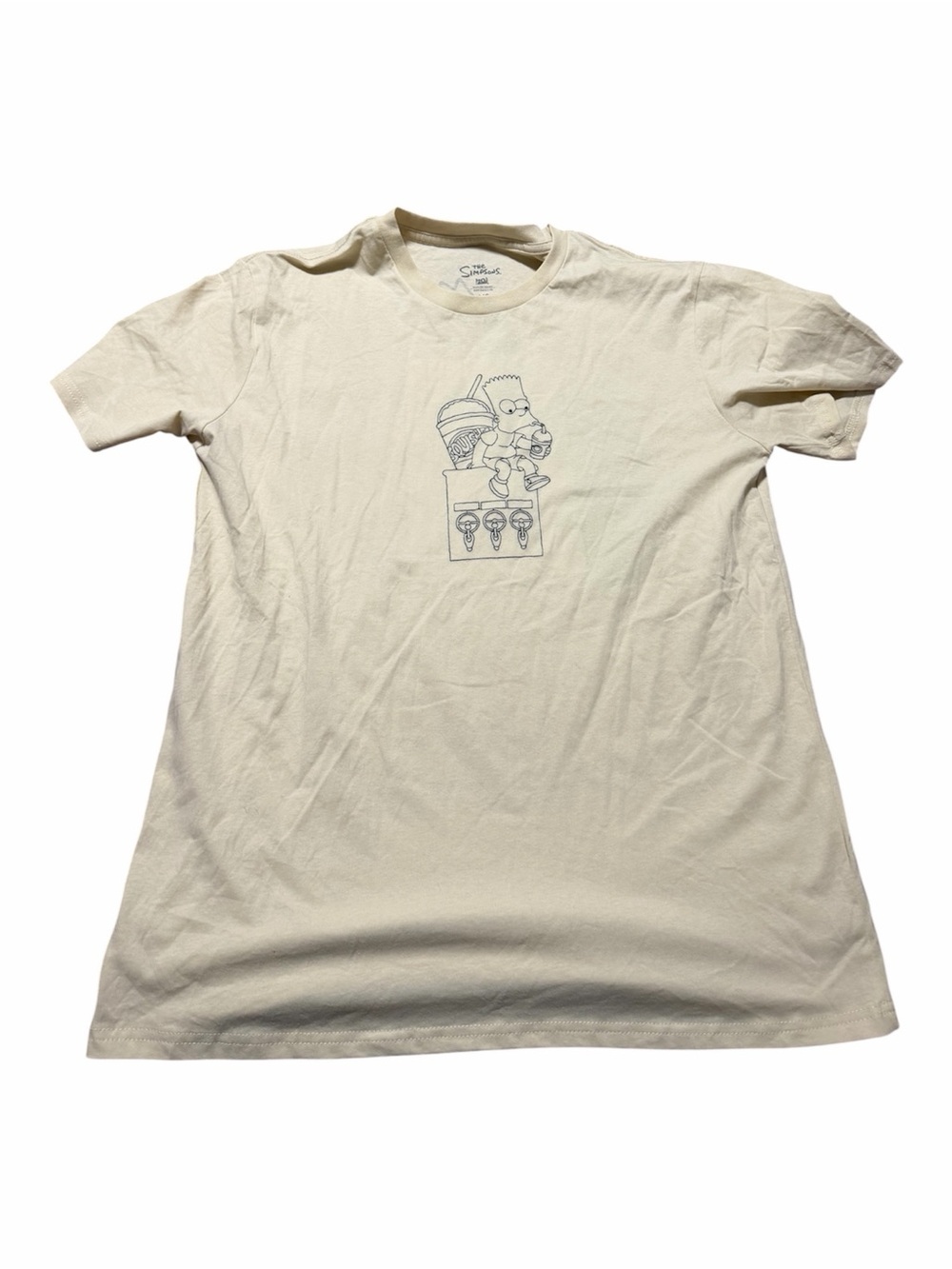 The Simpsons Bart Drinking Squishee 2-Sided Embroidered Cream Size Large Humor